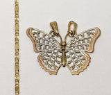 Plated Tri-Gold Butterfly 2mm Star Solid Chain Necklace