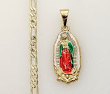 Plated Multicolor Virgin Mary 3mm Figaro Chain Necklace