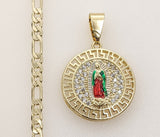 Plated Multicolor Virgin Mary 3mm Figaro Chain Necklace