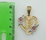 Plated Tri-Color Letter "R" Heart Pendant