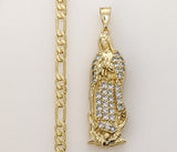 Plated Large Virgin Mary 5mm Figaro Chain Necklace