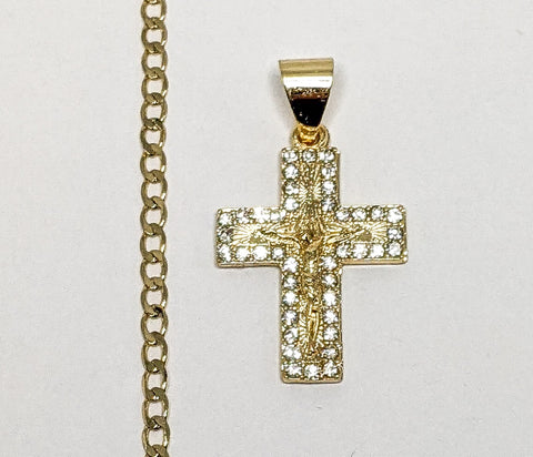 Plated Dainty Cross 3mm Cuban Chain Necklace