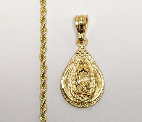 Plated Virgin Mary 3mm Rope/Braided Chain Necklace