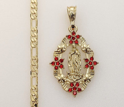 Plated Virgin Mary 4mm Figaro Chain Necklace