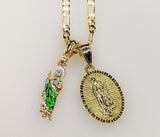 Virgin Mary Saint Jude Double Pendants Charms 3mm Figaro Plated Necklace