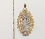 Plated Tri-Gold Virgin Mary 2mm Star Solid Chain Necklace