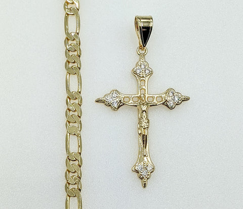 Plated Cross 5mm Figaro Chain Necklace