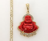 Plated Buddha 4mm 14K Diamond Figaro Chain Necklace