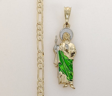 Plated Medium Multicolor Saint Jude 4mm 14K Diamond Figaro Chain Necklace