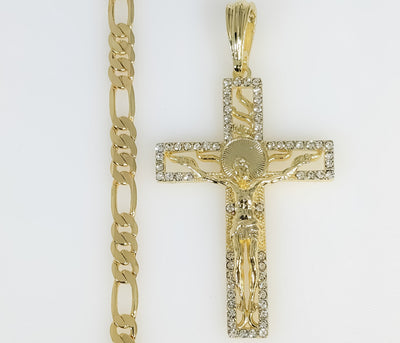 Plated Cross 5mm Figaro Chain Necklace