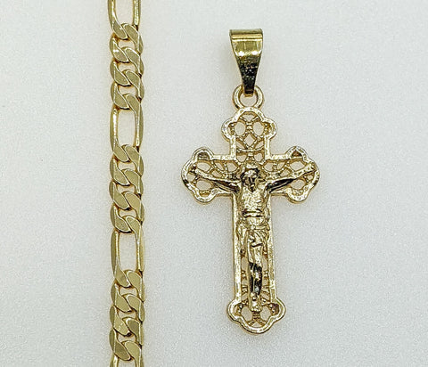 Plated Cross 5mm Figaro Chain Necklace