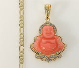 Plated Buddha 4mm 14K Diamond Figaro Chain Necklace