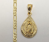 Plated Virgin Mary 4mm 14K Diamond Figaro Chain Necklace