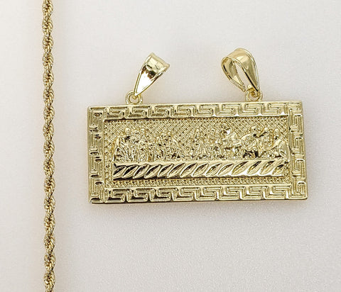 Plated The Last Supper Plaque Pendant 2mm Rope/Braided Chain Necklace