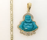 Plated Buddha 4mm 14K Diamond Figaro Chain Necklace