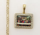 Plated The Last Supper 4mm 14K Diamond Figaro Chain Necklace