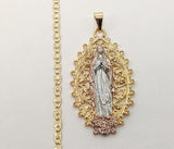 Plated Tri-Gold Virgin Mary 3mm Star Chain Necklace