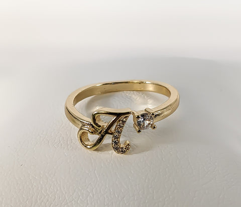 Plated Adjustable Initial Letter "A" Ring