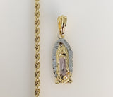 Plated Tri-Color Virgin Mary 4mm Rope/Braided Chain Necklace