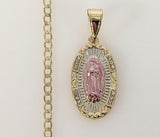 Plated Tri-Color Virgin Mary 3mm Cuban Chain Necklace