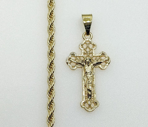 Plated Cross 4mm Rope/Braided Chain Necklace