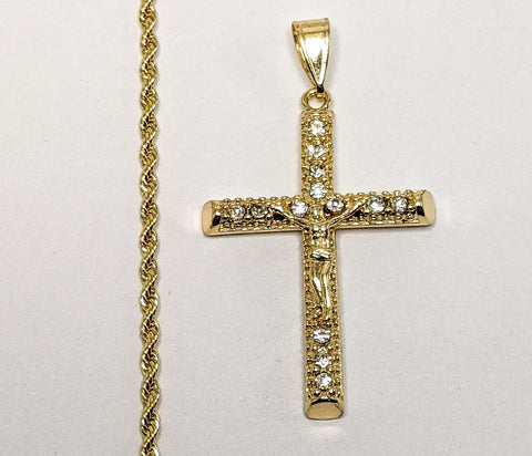 Plated Cross 2mm Rope/Braided Chain Necklace