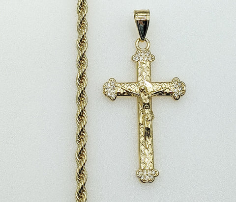 Plated Cross 4mm Rope/Braided Chain Necklace