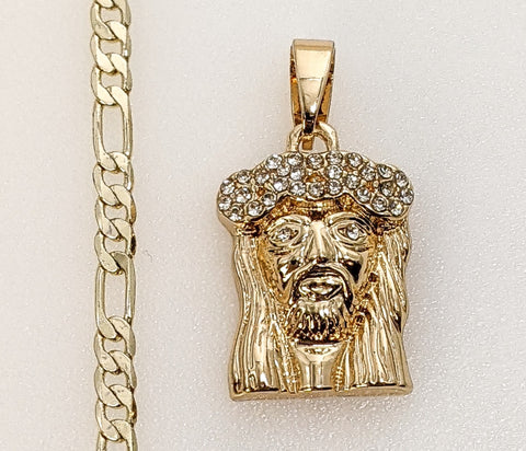 Plated Jesus 3mm Figaro Chain Necklace