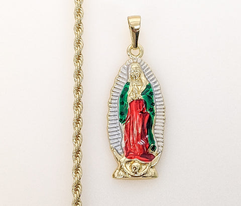 Plated Multicolor Virgin Mary 4mm Rope/Braided Chain Necklace