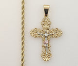 Plated Tri-Color Cross 3mm Rope/Braided Chain Necklace