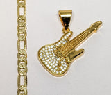 Plated Guitar 4mm 14K Diamond Figaro Chain Necklace