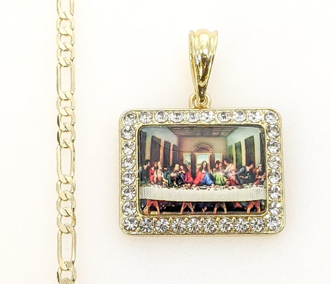 Plated The Last Supper 4mm Figaro Chain Necklace