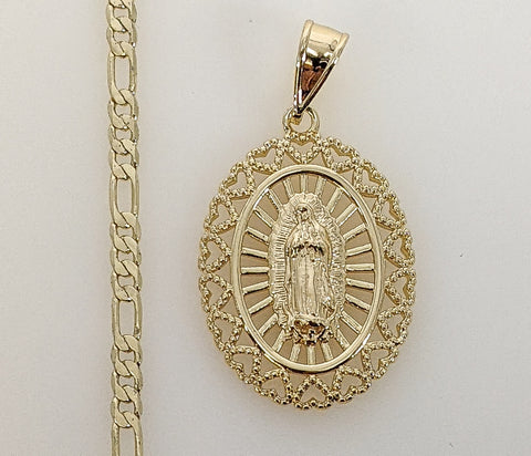 Plated Virgin Mary 3mm Figaro Chain Necklace