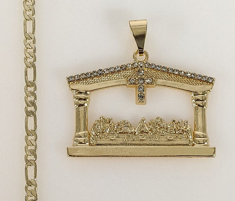 Plated The Last Supper 3mm Figaro Chain Necklace