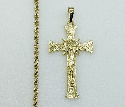 Plated Cross 4mm Rope/Braided Chain Necklace