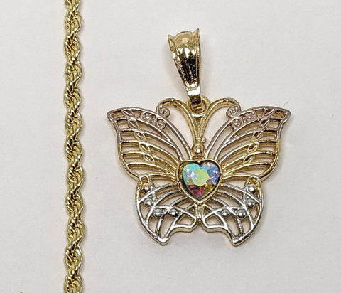 Plated Tri-Gold Butterfly 3mm Rope/Braided Chain Necklace
