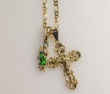 Cross Saint Jude Double Pendants Charms 3mm Figaro Plated Necklace