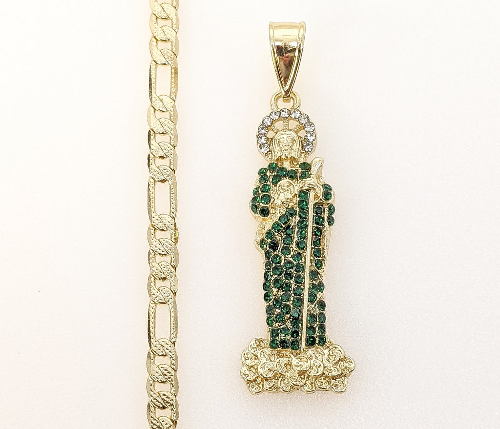 Plated Multicolor Saint Jude 4mm 14K Diamond Figaro Chain Necklace