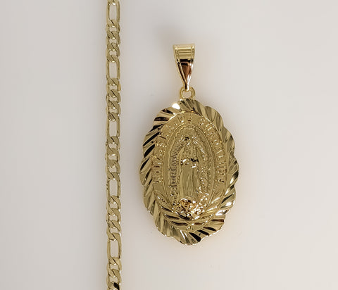 Plated Virgin Mary 3mm Figaro Chain Necklace