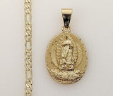 Plated Virgin Mary 3mm Figaro Chain Necklace