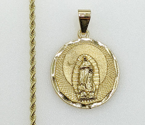 Plated Virgin Mary 2mm Rope/Braided Chain Necklace