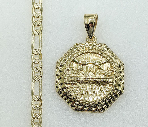 Plated The Last Supper 4mm 14K Diamond Figaro Chain Necklace