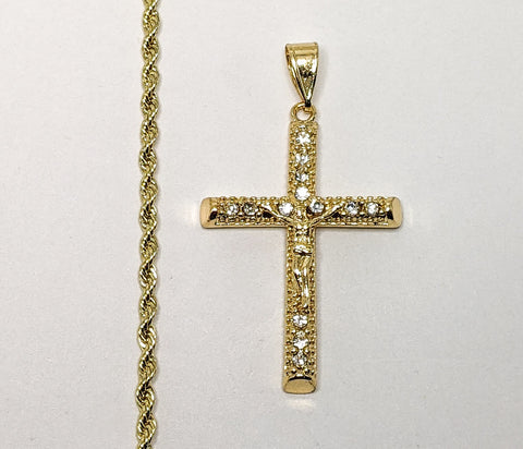 Plated Cross 3mm Rope/Braided Chain Necklace