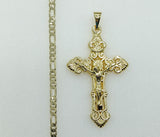 Plated Cross 3mm Figaro Chain Necklace