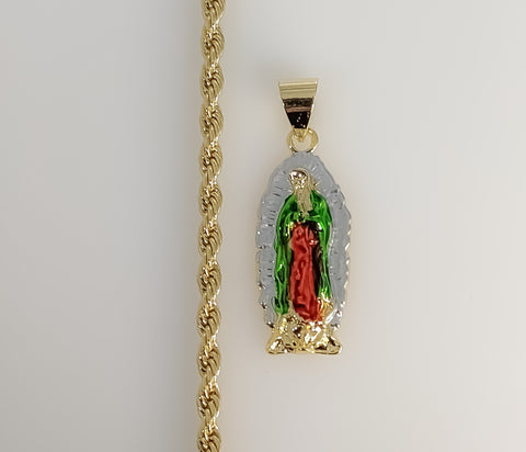 Plated Multicolor Virgin Mary 4mm Rope/Braided Chain Necklace