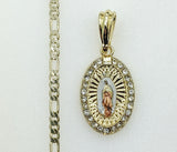 Plated Tri-Color Virgin Mary 3mm Figaro Chain Necklace