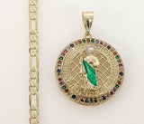 Plated Multicolor Saint Jude 4mm 14K Diamond Figaro Chain Necklace