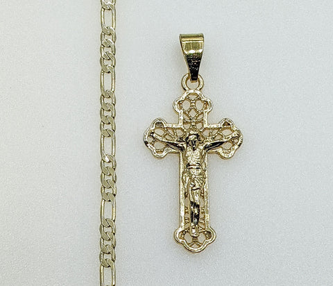 Plated Cross 3mm Figaro Chain Necklace