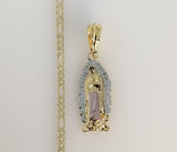 Plated Tri-Color Virgin Mary 3mm Figaro Chain Necklace