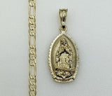 Plated Virgin Mary 4mm 14K Diamond Figaro Chain Necklace
